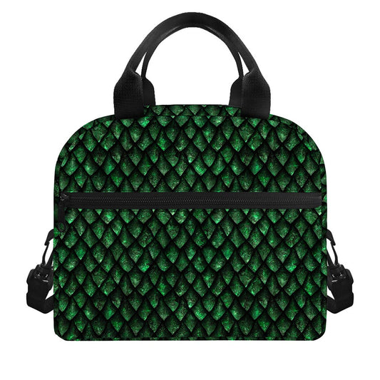 Green Dragon Scales Pattern Print Insulated Lunch Bag