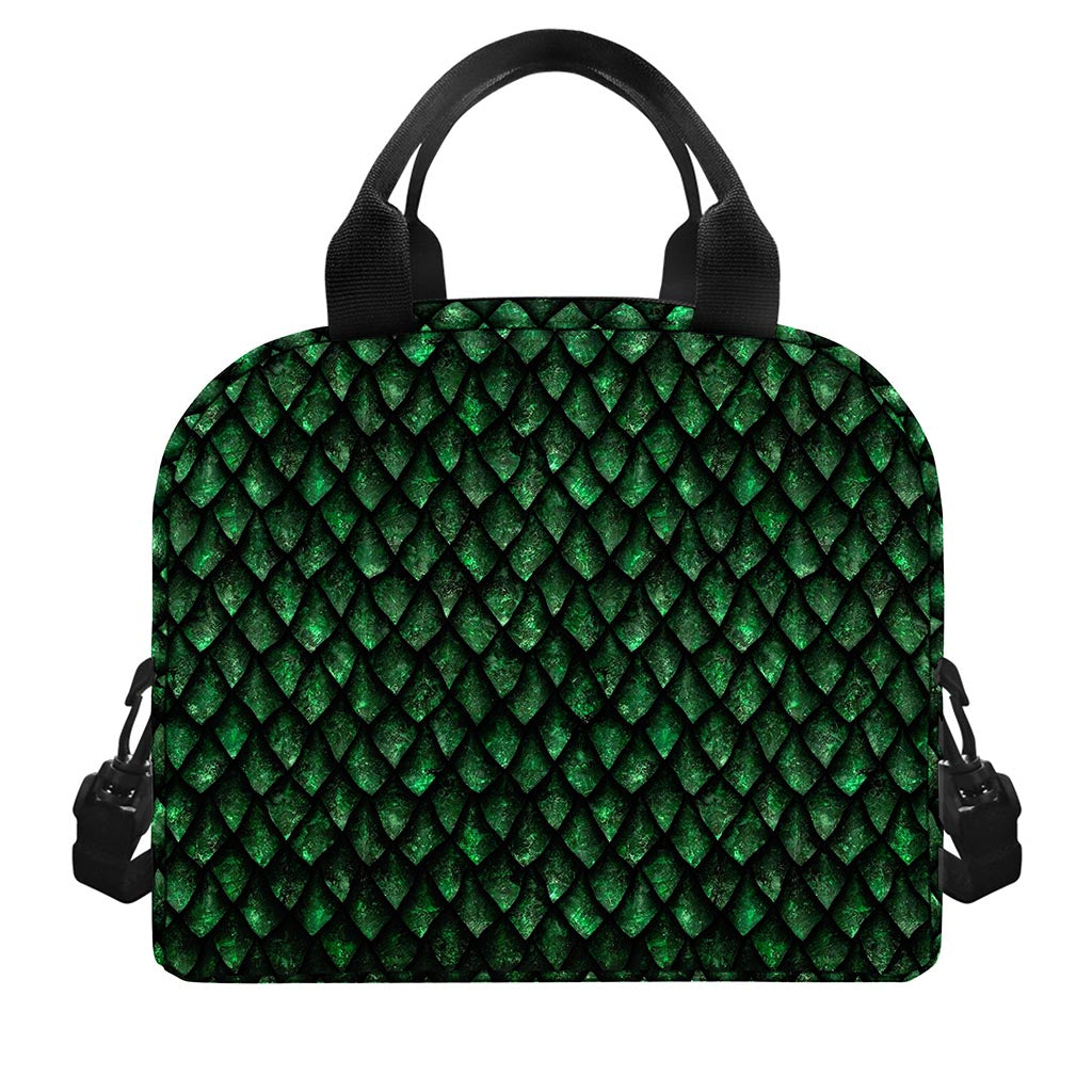 Green Dragon Scales Pattern Print Insulated Lunch Bag