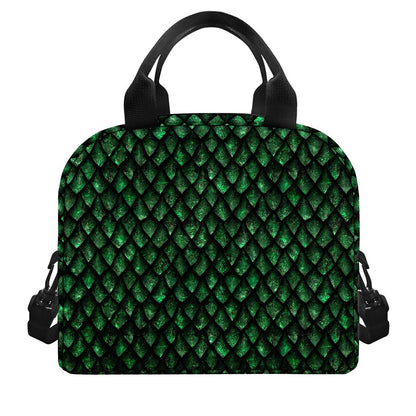 Green Dragon Scales Pattern Print Insulated Lunch Bag