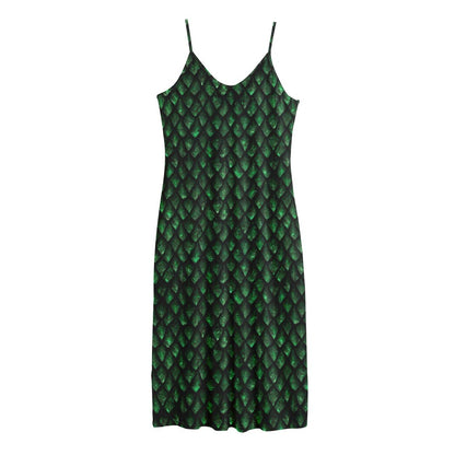 Green Dragon Scales Pattern Print Jersey Midi Cami Dress
