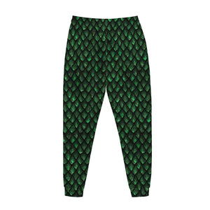 Green Dragon Scales Pattern Print Jogger Pants