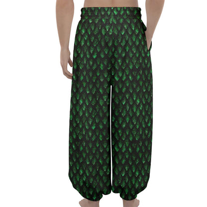 Green Dragon Scales Pattern Print Lantern Pants