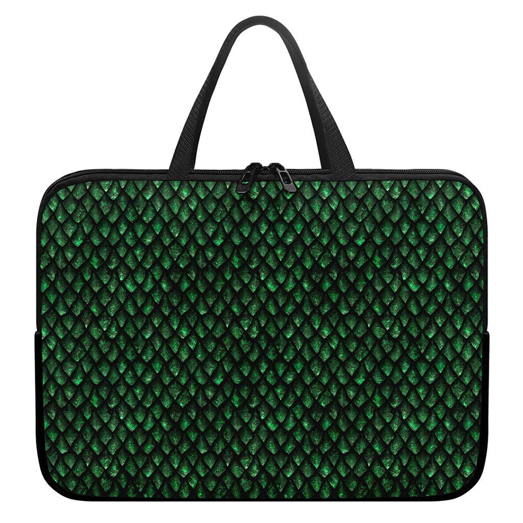Green Dragon Scales Pattern Print Laptop Sleeve With Handle