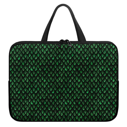 Green Dragon Scales Pattern Print Laptop Sleeve With Handle