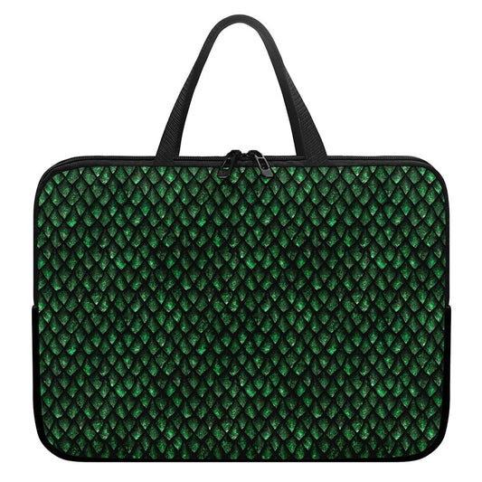 Green Dragon Scales Pattern Print Laptop Sleeve With Handle
