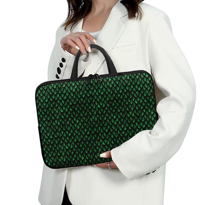 Green Dragon Scales Pattern Print Laptop Sleeve With Handle