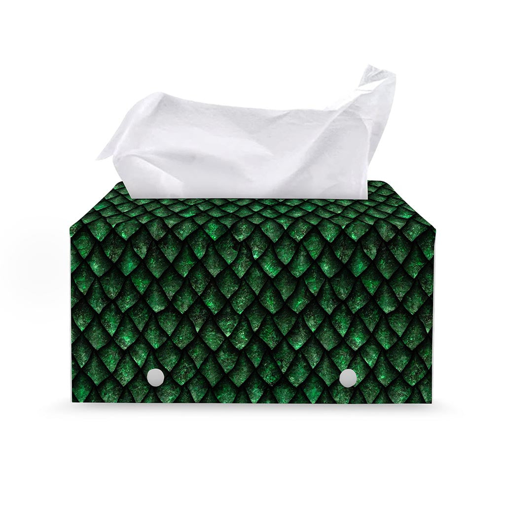Green Dragon Scales Pattern Print Leather Tissue Box Cover