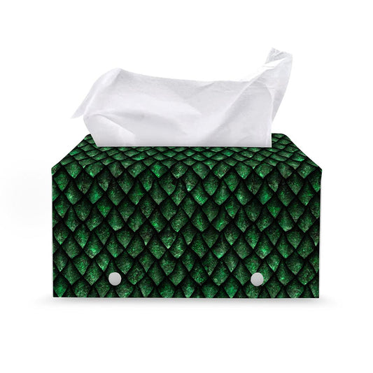 Green Dragon Scales Pattern Print Leather Tissue Box Cover