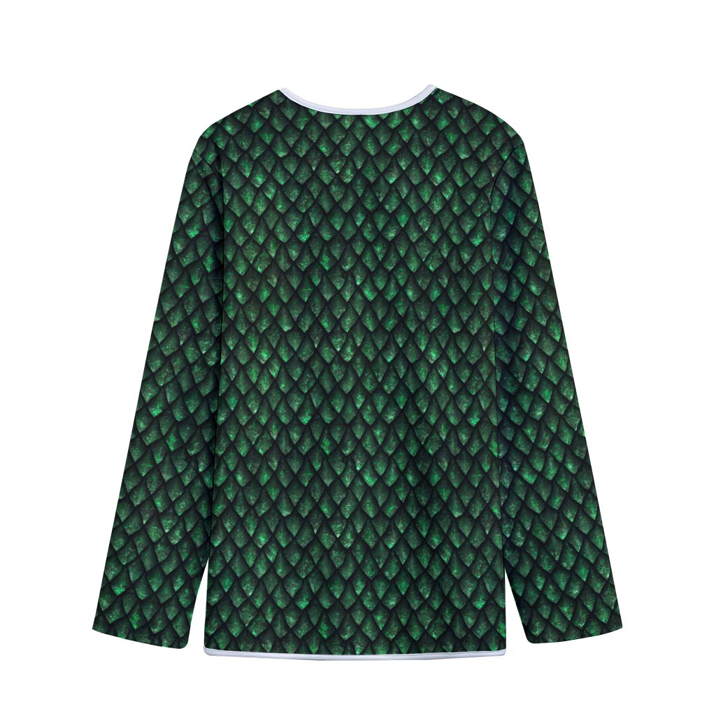 Green Dragon Scales Pattern Print Long Sleeve Short Coat