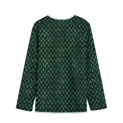 Green Dragon Scales Pattern Print Long Sleeve Short Coat