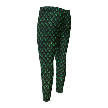 Green Dragon Scales Pattern Print Men's Compression Pants