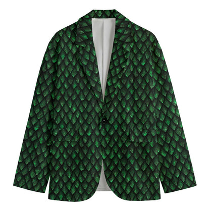 Green Dragon Scales Pattern Print Men's Cotton Blazer