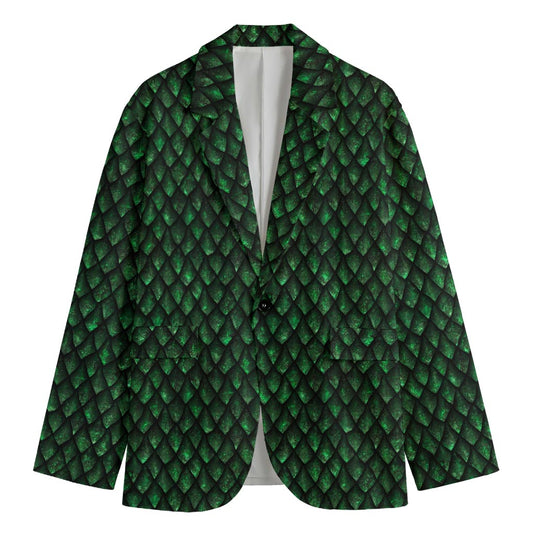 Green Dragon Scales Pattern Print Men's Cotton Blazer