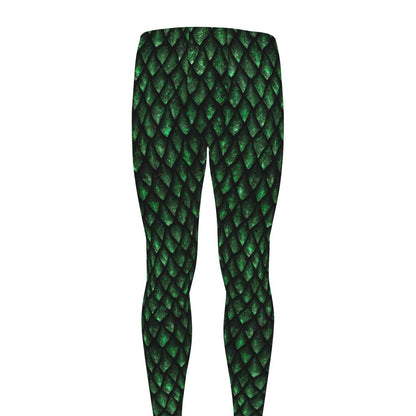 Green Dragon Scales Pattern Print Men's leggings