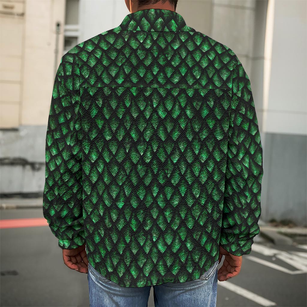 Green Dragon Scales Pattern Print Men's Shirt Jacket