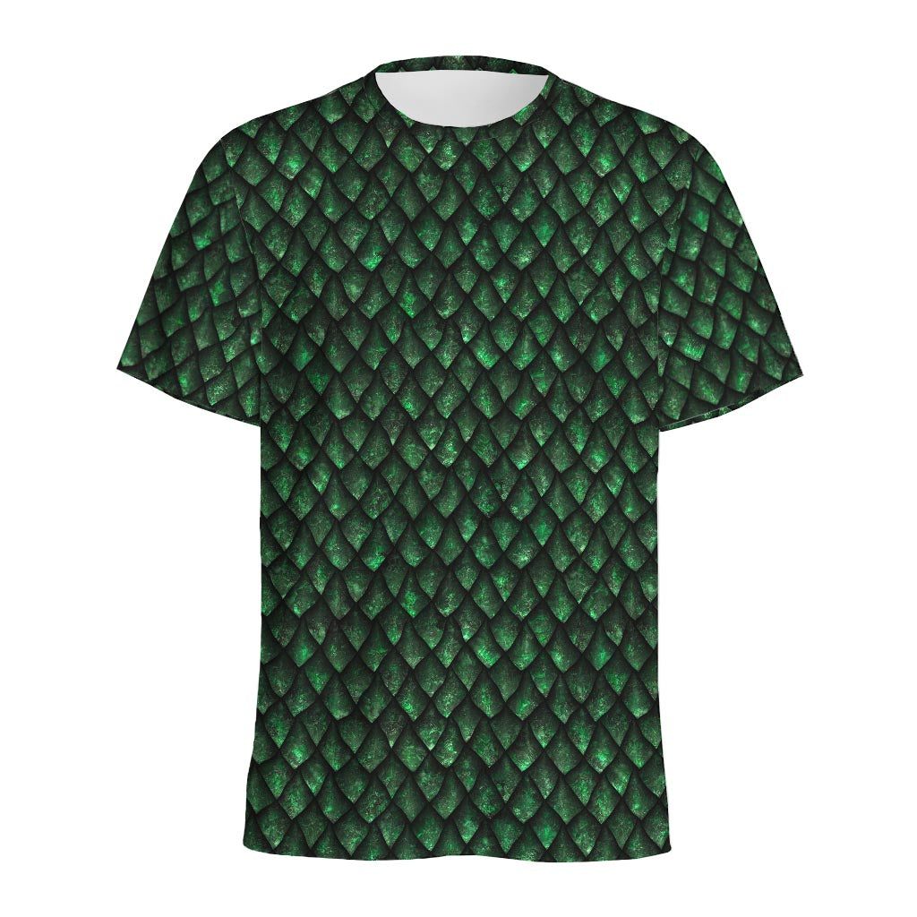 Green Dragon Scales Pattern Print Men's Sports T-Shirt