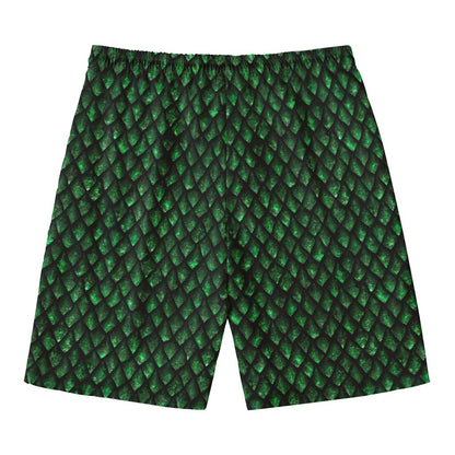 Green Dragon Scales Pattern Print Men's Swim Trunks