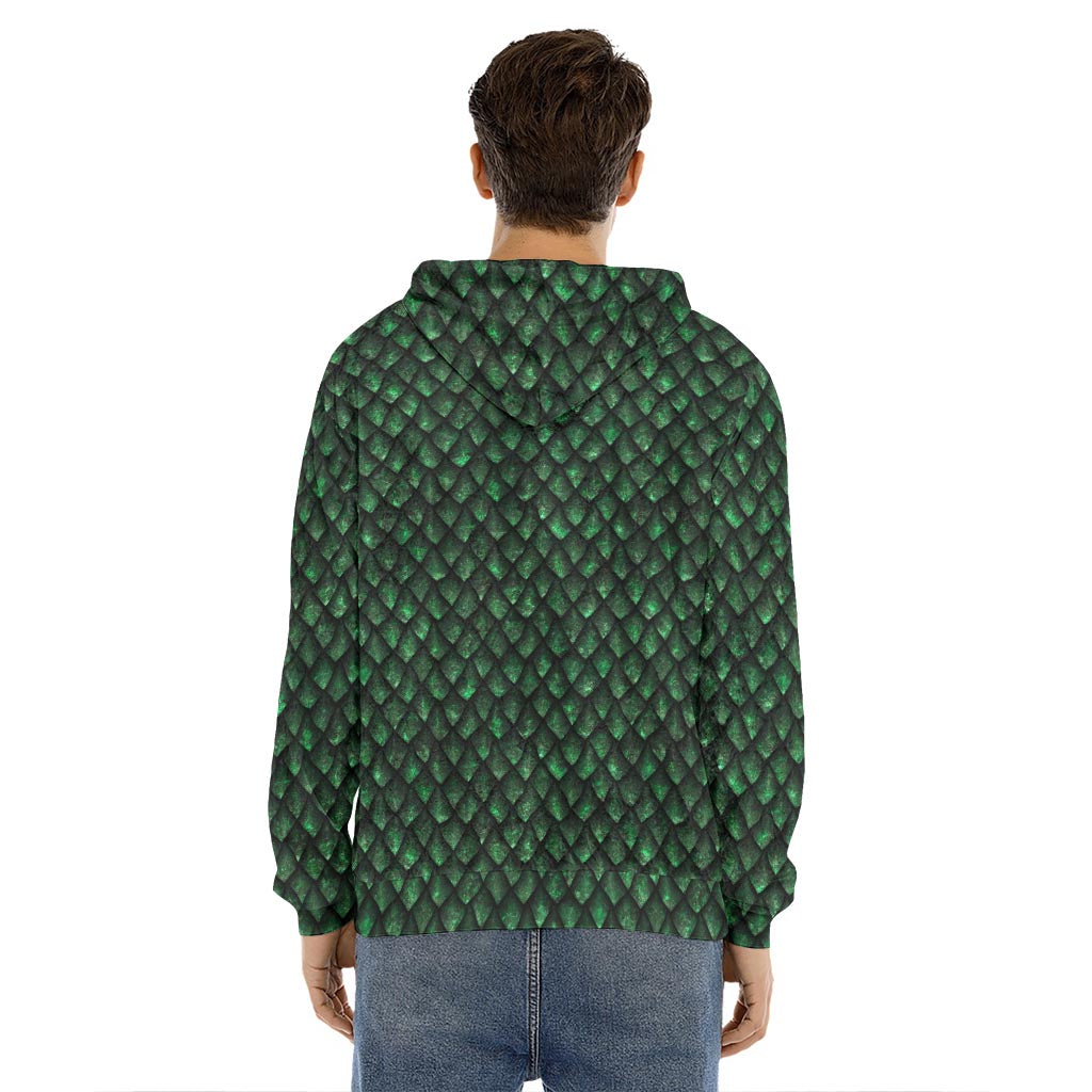 Green Dragon Scales Pattern Print Men's Velvet Pullover Hoodie