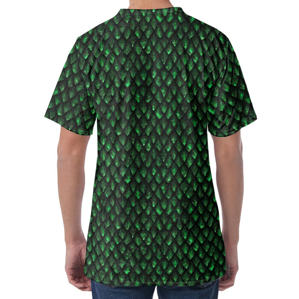 Green Dragon Scales Pattern Print Men's Velvet T-Shirt