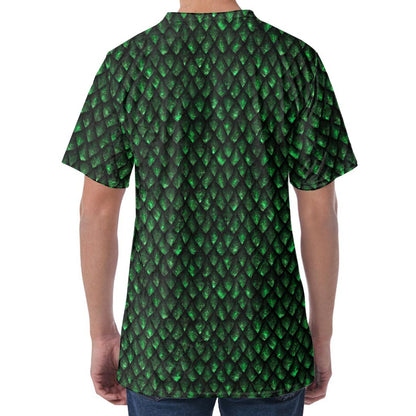 Green Dragon Scales Pattern Print Men's Velvet T-Shirt