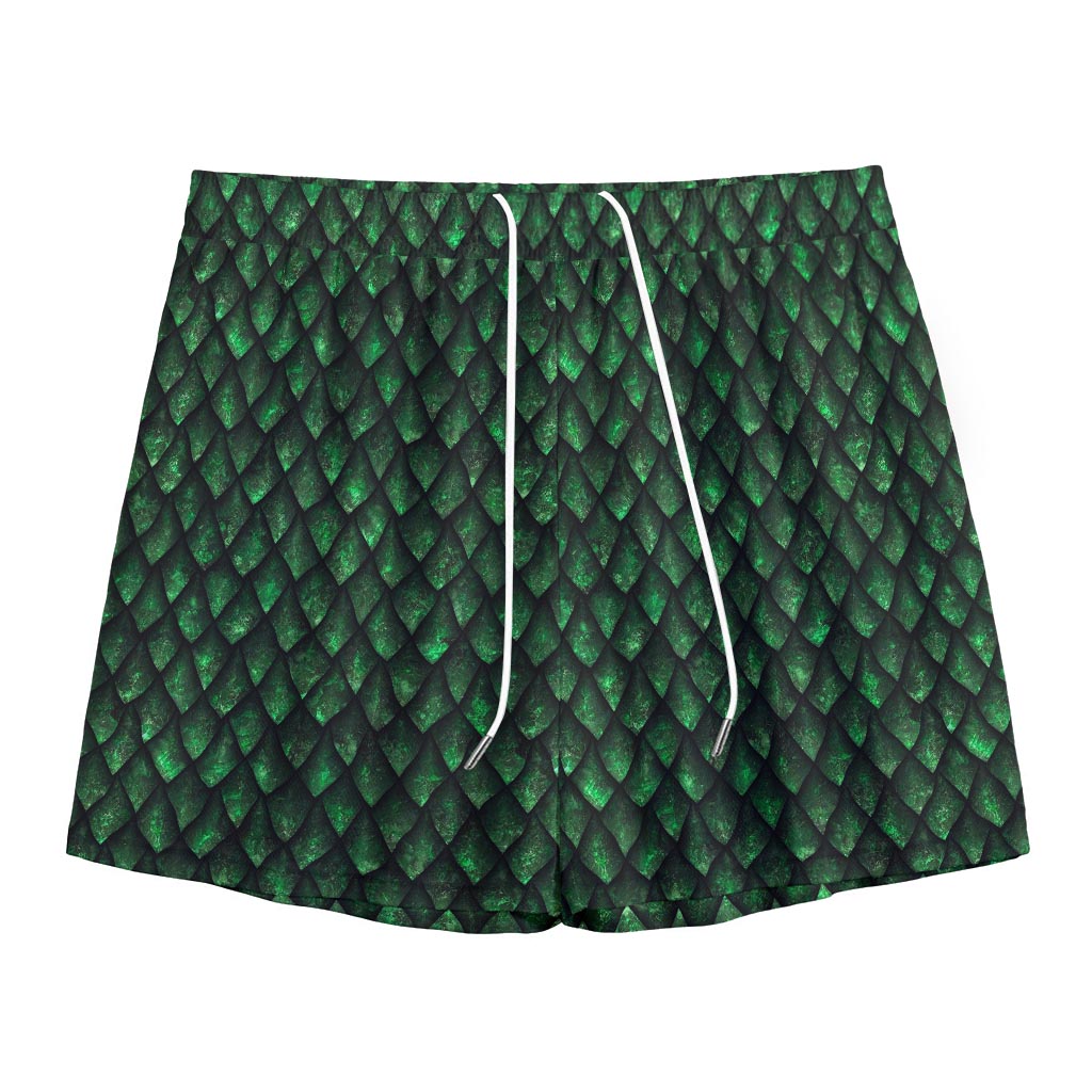 Green Dragon Scales Pattern Print Mesh Shorts