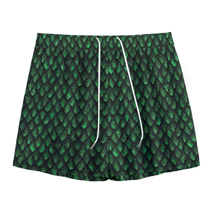 Green Dragon Scales Pattern Print Mesh Shorts