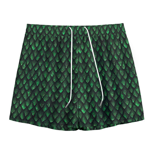 Green Dragon Scales Pattern Print Mesh Shorts