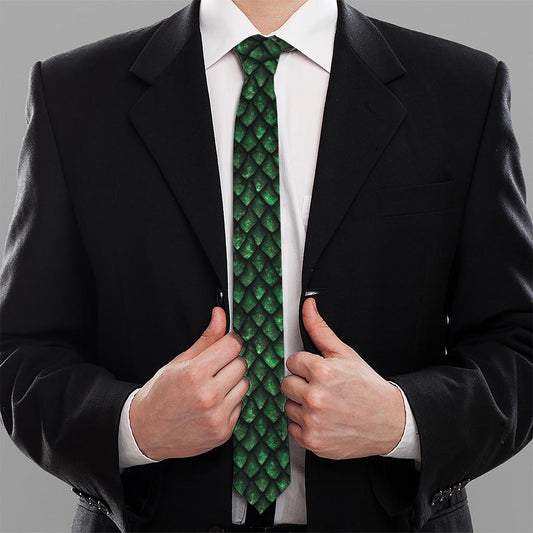 Green Dragon Scales Pattern Print Necktie