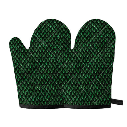 Green Dragon Scales Pattern Print Oven Mitts