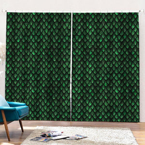 Green Dragon Scales Pattern Print Pencil Pleat Curtains