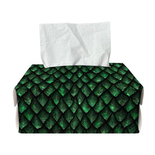 Green Dragon Scales Pattern Print Rectangle Tissue Box Cover
