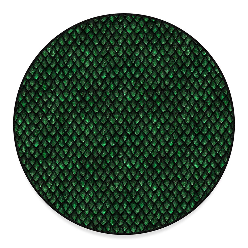 Green Dragon Scales Pattern Print Round Floor Mat
