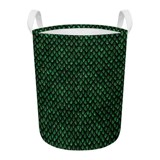Green Dragon Scales Pattern Print Round Laundry Basket