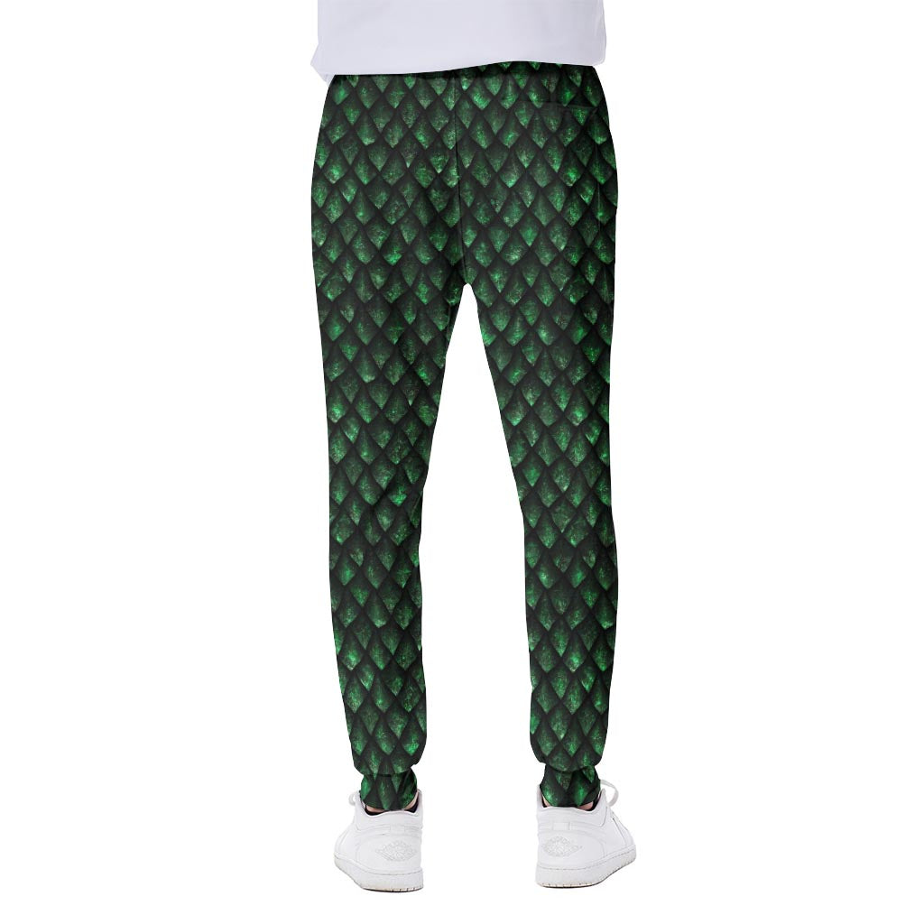 Green Dragon Scales Pattern Print Scuba Joggers