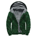 Green Dragon Scales Pattern Print Sherpa Lined Zip Up Hoodie