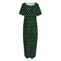 Green Dragon Scales Pattern Print Short Sleeve Long Nightdress