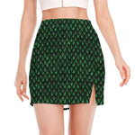 Green Dragon Scales Pattern Print Side Slit Mini Skirt
