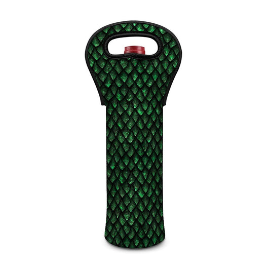 Green Dragon Scales Pattern Print Single Neoprene Wine Tote