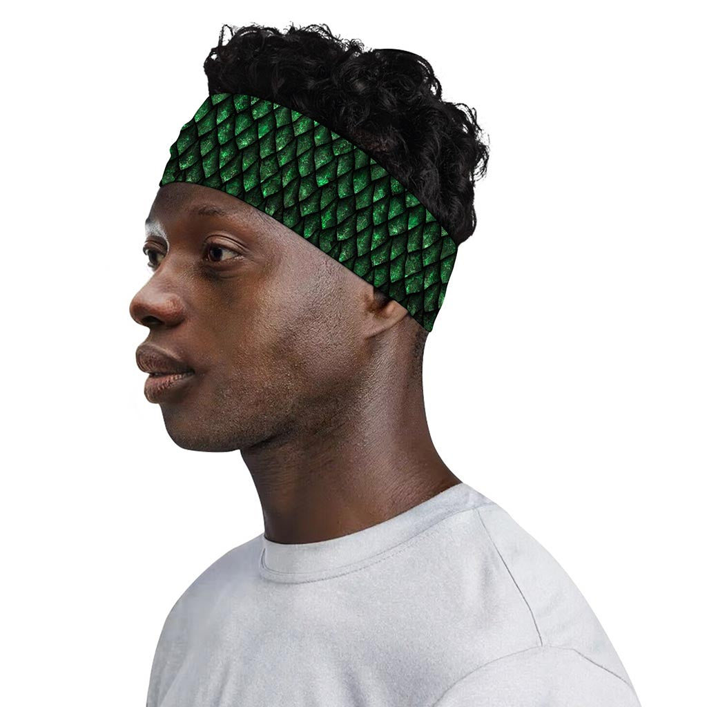 Green Dragon Scales Pattern Print Sports Headband