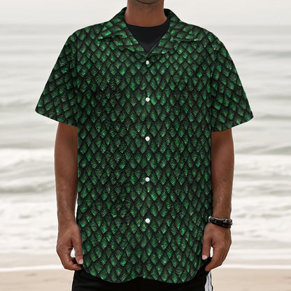 Green Dragon Scales Pattern Print Textured Short Sleeve Shirt