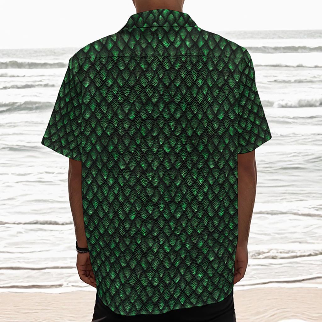 Green Dragon Scales Pattern Print Textured Short Sleeve Shirt