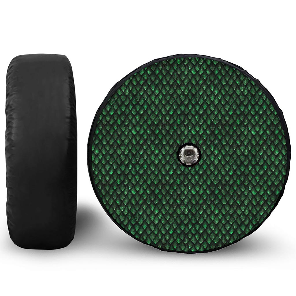 Green Dragon Scales Pattern Print Tire Cover With Camera Hole