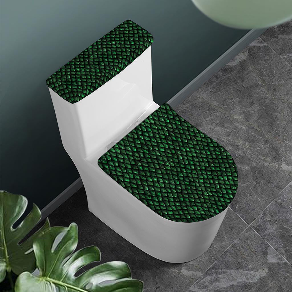 Green Dragon Scales Pattern Print Toilet Lid And Tank Cover Set