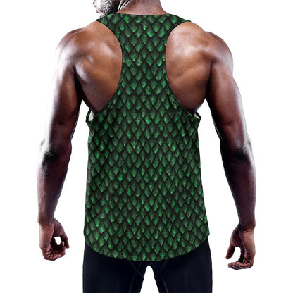 Green Dragon Scales Pattern Print Training Tank Top