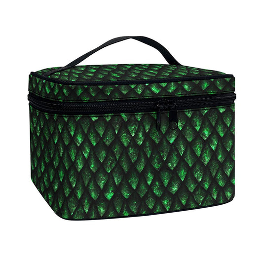 Green Dragon Scales Pattern Print Travel Makeup Bag
