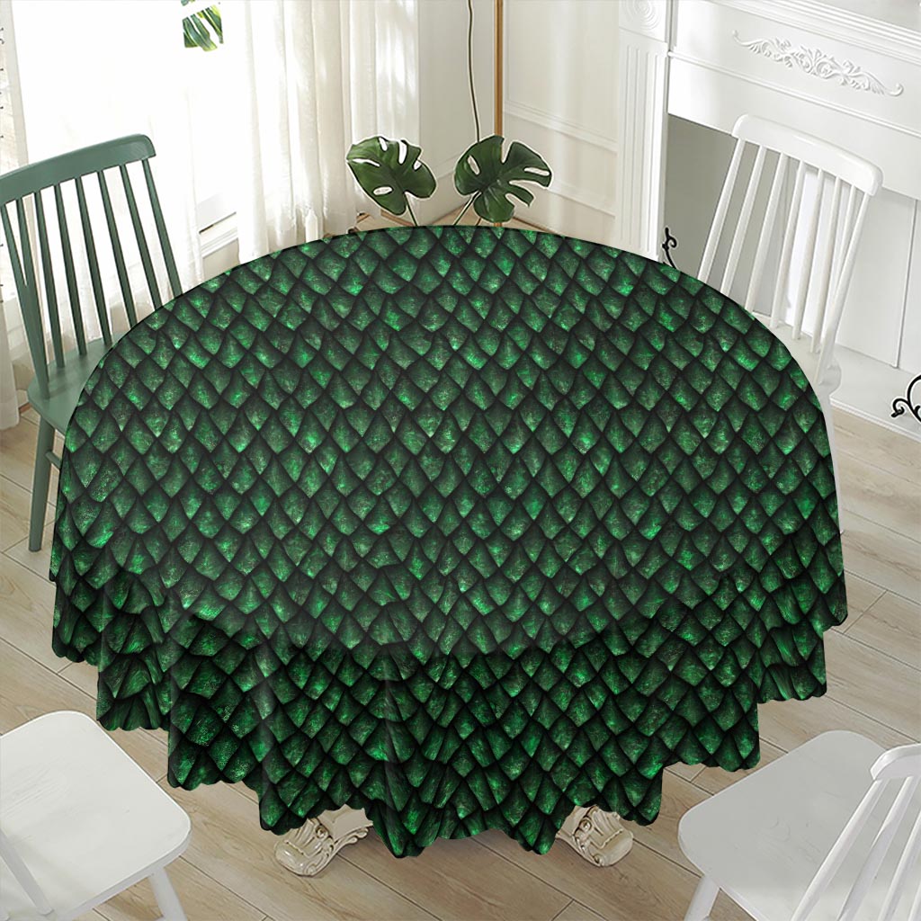 Green Dragon Scales Pattern Print Waterproof Round Tablecloth