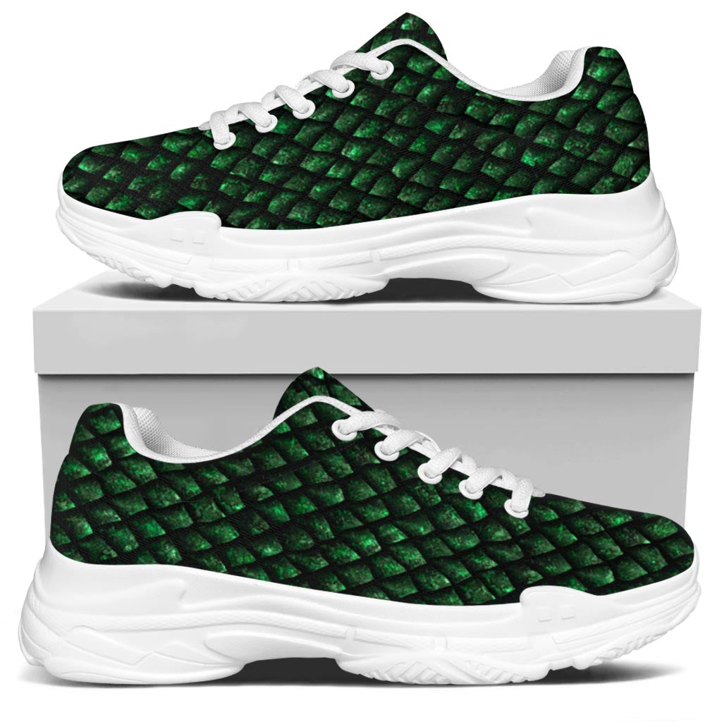 Green Dragon Scales Pattern Print White Chunky Shoes
