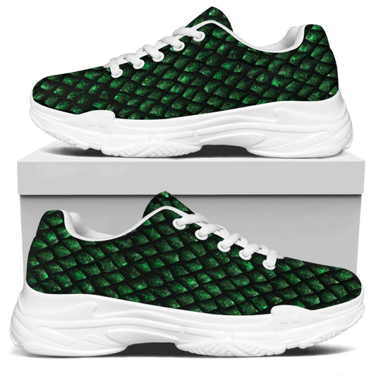 Green Dragon Scales Pattern Print White Chunky Shoes