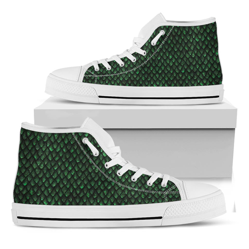 Green Dragon Scales Pattern Print White High Top Sneakers