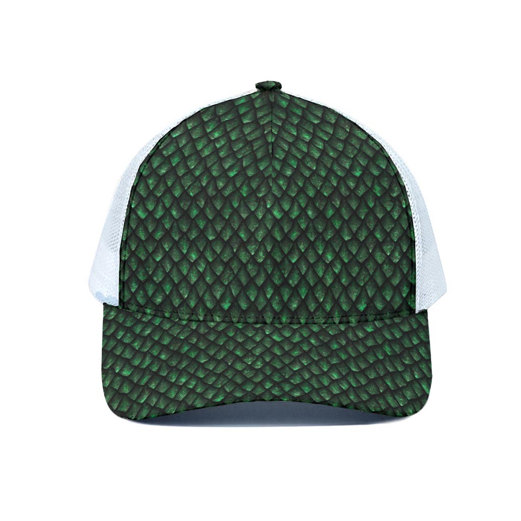Green Dragon Scales Pattern Print White Mesh Trucker Cap